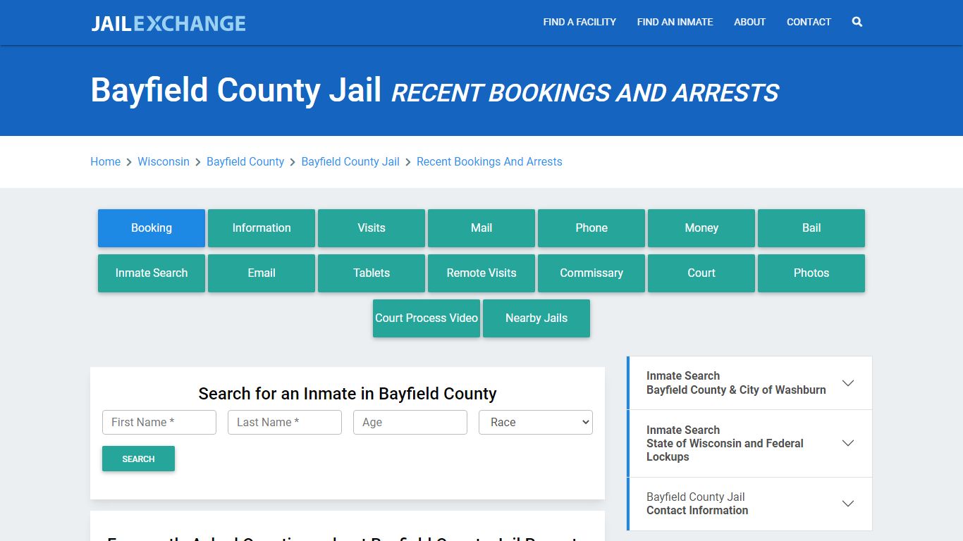 Bayfield County Jail Recent Bookings And Arrests - Jail Exchange