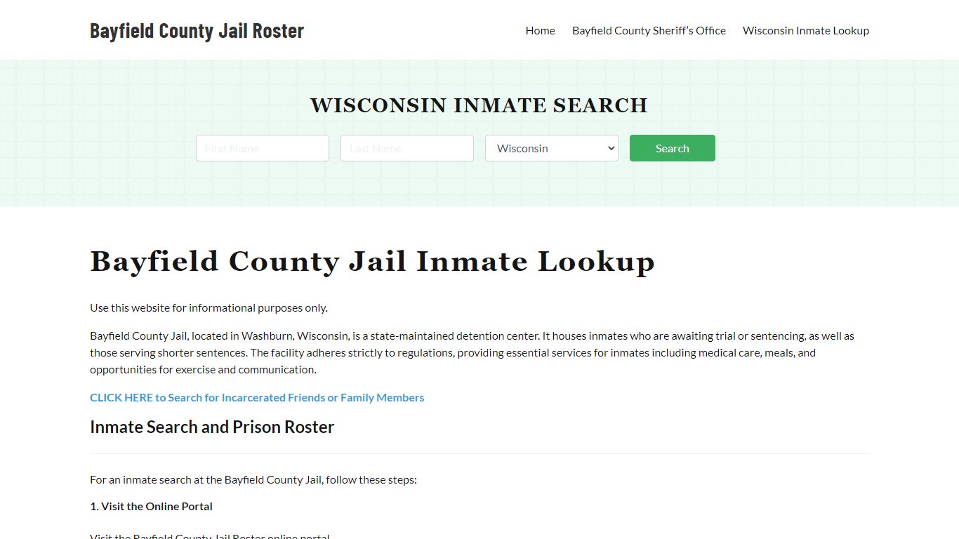 Bayfield County Jail Roster Lookup, WI, Inmate Search