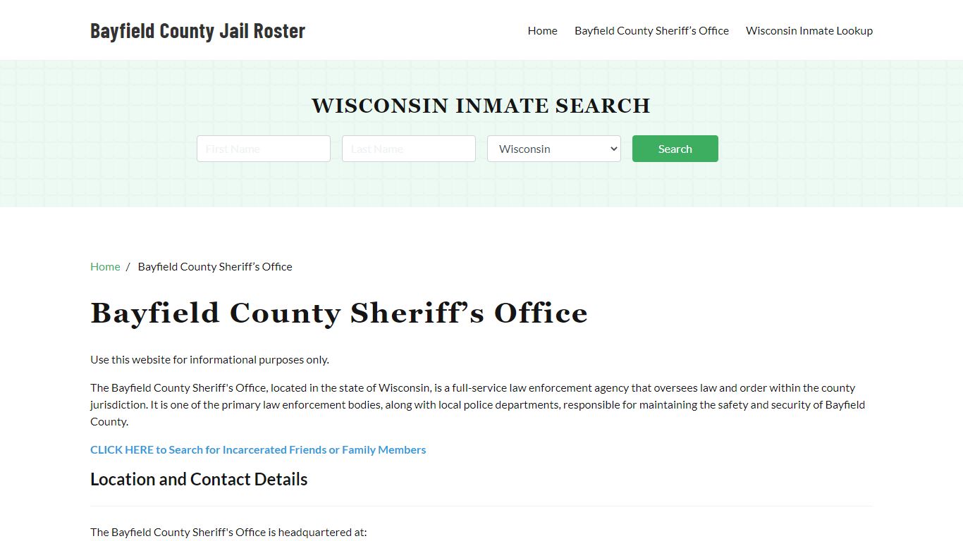 Bayfield County Sheriff Office, WI, Arrest Warrants Search